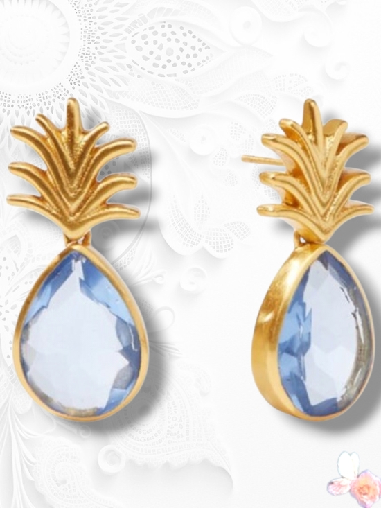 Julie Vos Jewelry - Julie Vos Gold Pineapple Earrings with Light Blue Teardrops